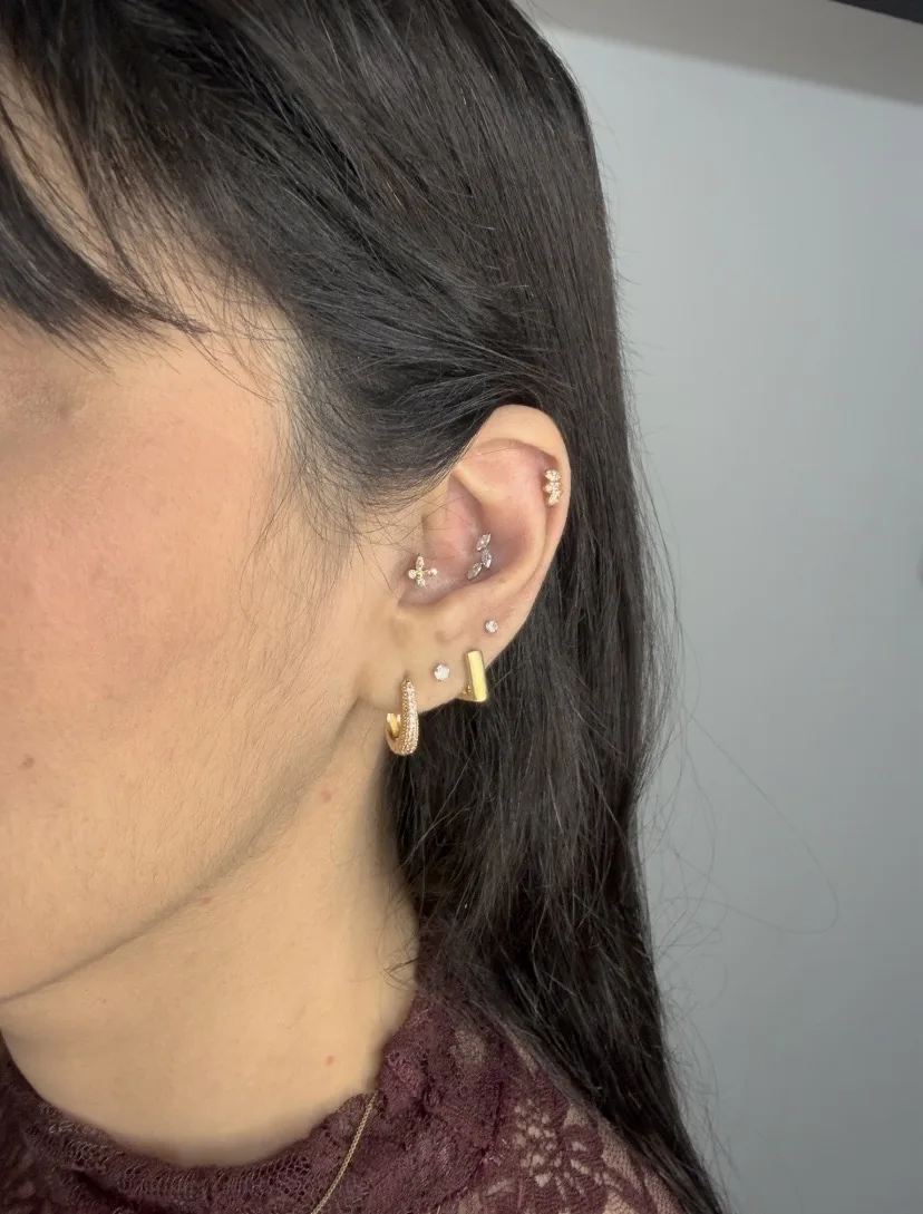 Composição de piercings na orelha