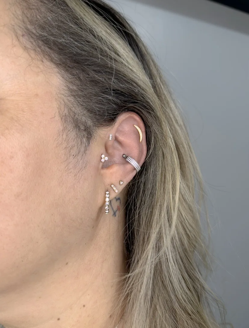 Projeto auricular com joias de titânio